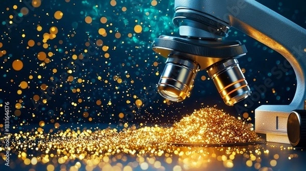 Fototapeta magnifying glass focus microscope concept Microscope with shimmering particles in a vibrant backdrop.