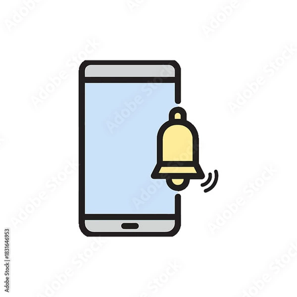 Obraz Smartphone Notification Icon with Ringing Bell Alert Vector Illustration
