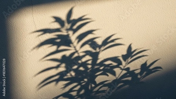 Obraz Sunlit plant shadow on a rustic background texture