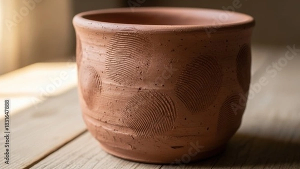 Fototapeta Rustic Terracotta Pot with Unique Textured Surface