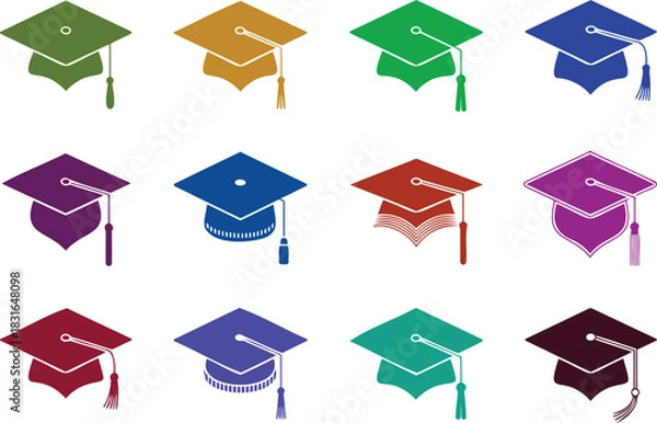Fototapeta Collection of Graduation Caps in Various Colors and Styles