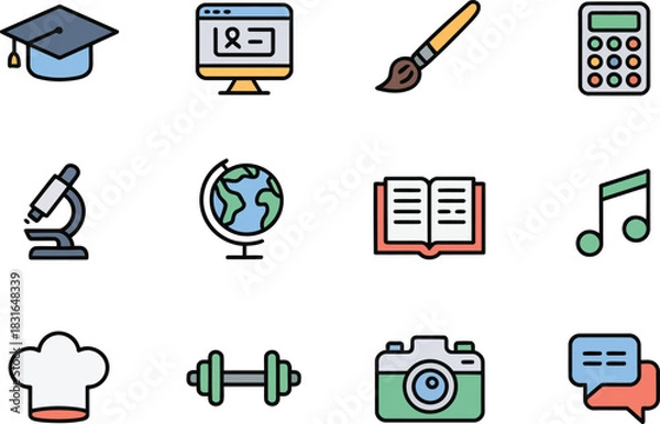 Fototapeta Education and learning icons with flat design and colorful elements