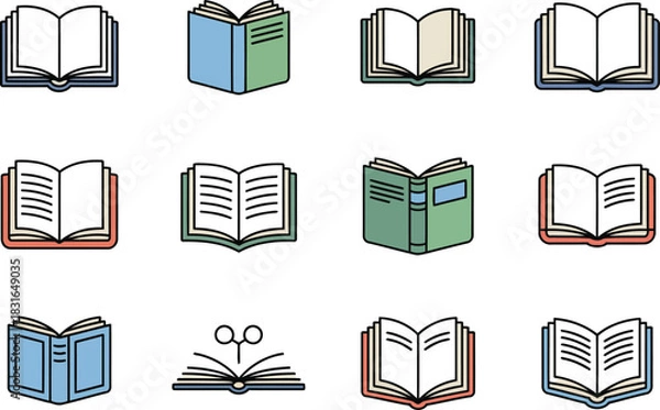 Fototapeta Open and Closed Books Flat Icons Set