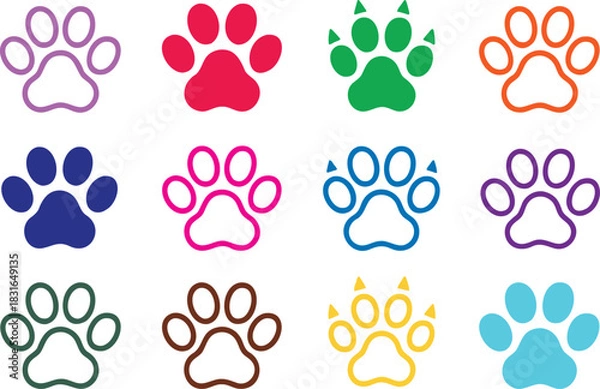 Fototapeta Paw print icons in multiple vibrant colors animal