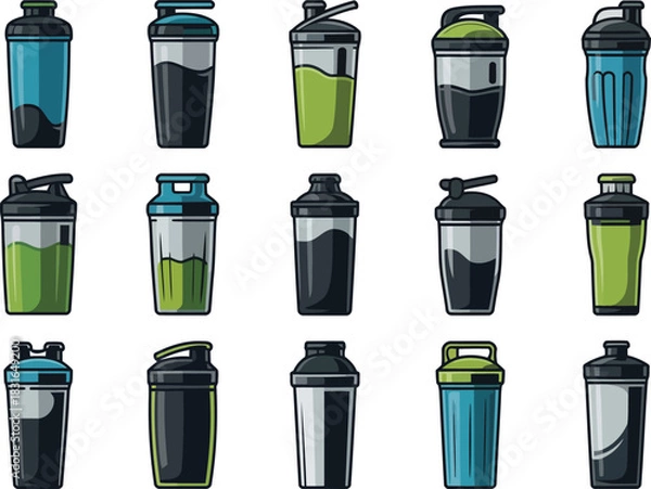 Fototapeta Protein Shaker Bottles Collection Various Colors and Designs