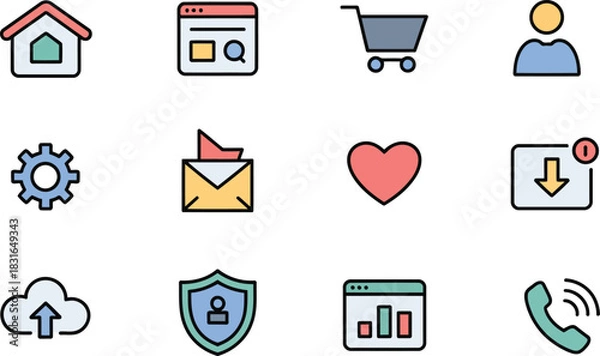 Fototapeta Set of modern flat design icons for web and mobile applications