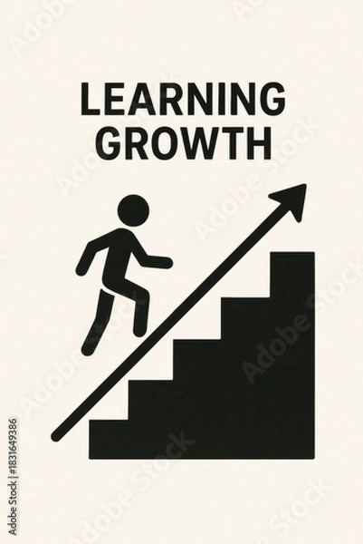 Fototapeta Conceptual illustration of learning and personal growth with a person climbing stairs