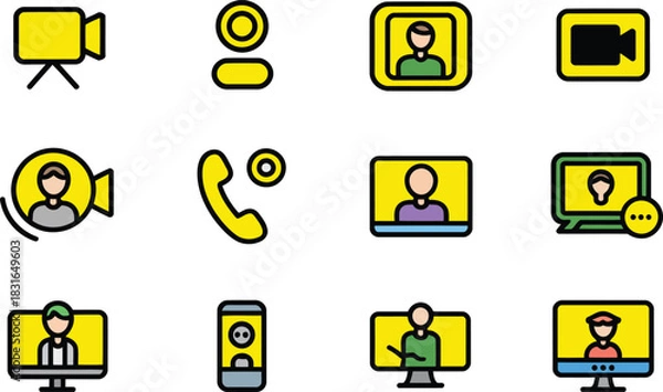 Fototapeta Video call and communication icons set