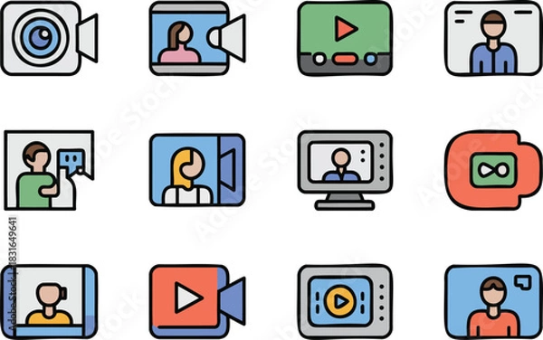 Fototapeta Video communication and streaming icon set