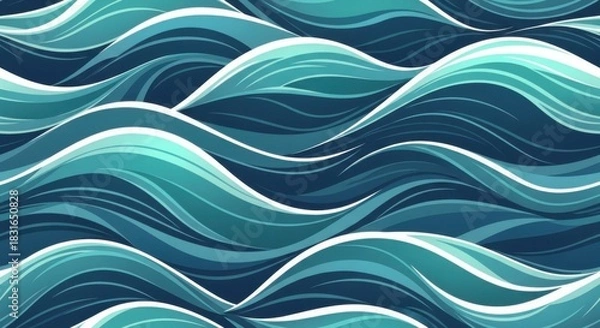 Obraz Stylized Ocean Waves Pattern Blue and Aqua Hues