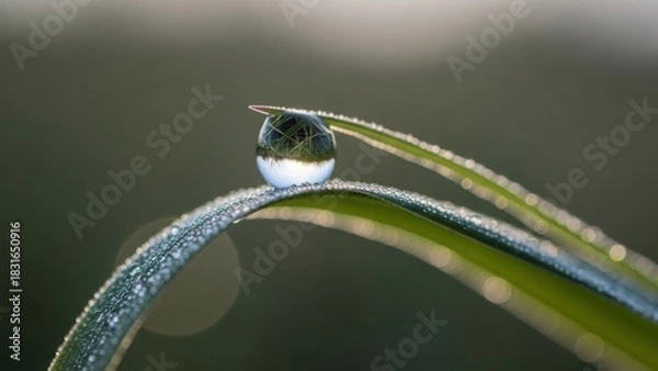 Fototapeta Nature's jewel a sparkling dewdrop on a grass tip