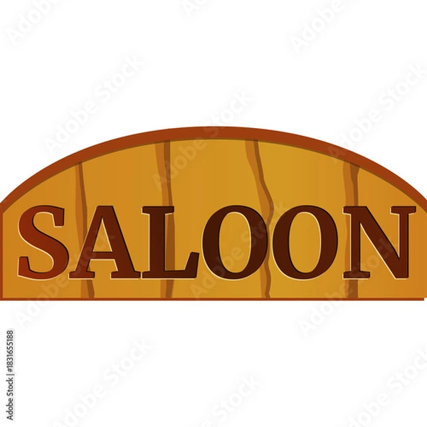Fototapeta Wooden Saloon Sign With Brown Lettering On A Transparent Background Simple Flat Design Western Style