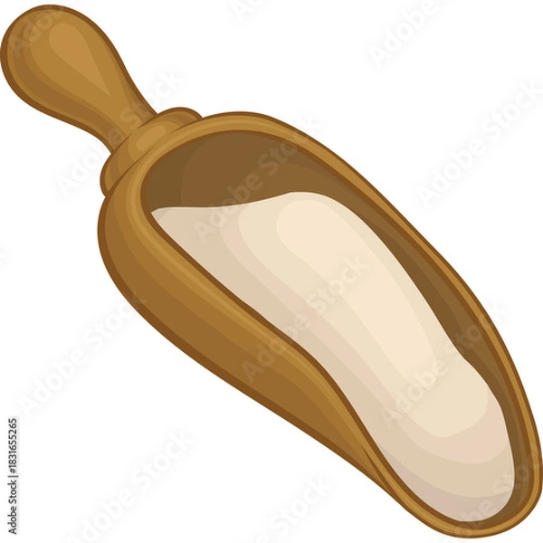 Fototapeta Wooden Scoop Filled With White Powdered Substance Isolated On Transparent Background With Natural Lighting
