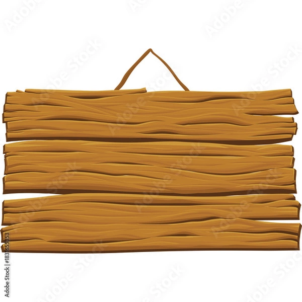 Fototapeta Wooden Signboard With Horizontal Planks Hanging By A String Against A Transparent Background In A Rustic Style