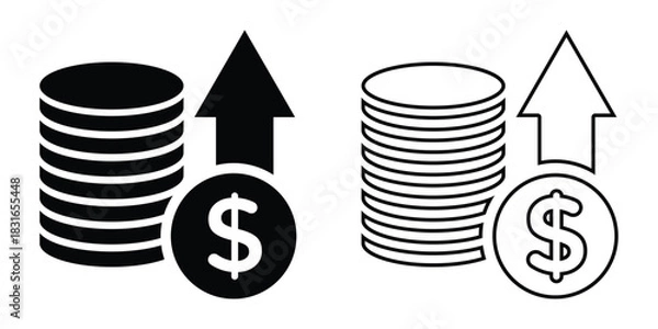 Fototapeta Cryptocurrency and Finance Symbols – Bitcoin Growth, Dollar Increase, Percent Arrow Icons Vector Pack