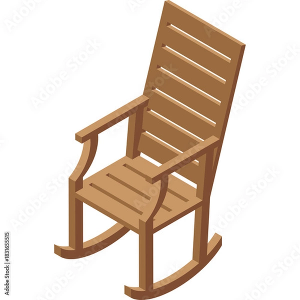 Fototapeta Wooden rocking chair isolated on white background with a transparent background and isometric view offering a cozy and classic seating option for relaxation
