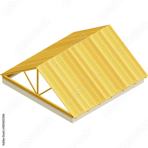 Fototapeta Wooden Roof Structure With Visible Trusses Underneath A Clear Transparent Background With Bright Lighting And Isometric Perspective