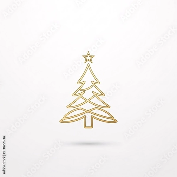 Fototapeta A simple golden Christmas tree icon with a star on top, isolated on white.