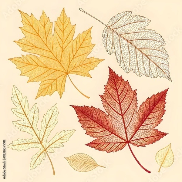 Fototapeta Autumn maple leaf vector illustration featuring colorful fall foliage isolated on white for seasonal nature design