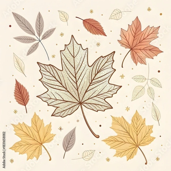 Fototapeta Seamless vector pattern with colorful autumn maple and oak leaves, floral nature illustration for wallpaper design