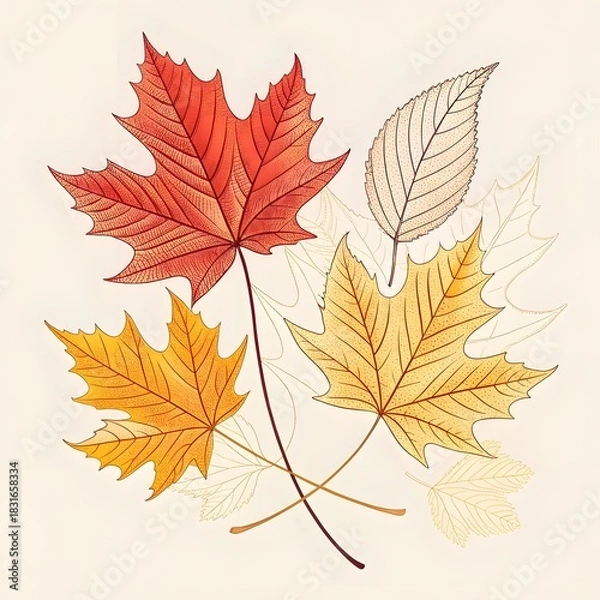 Fototapeta Autumn maple leaves vector illustration with colorful fall foliage, isolated design element for nature backgrounds