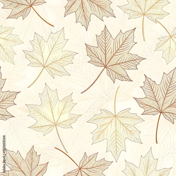 Fototapeta Autumn leaves seamless pattern with vector maple illustration, a vintage nature fall design texture decoration