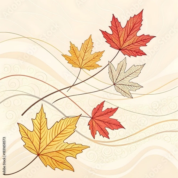 Fototapeta Autumn background with vibrant orange, yellow, and red maple leaves, perfect for a seamless fall season nature pattern vector design illustration