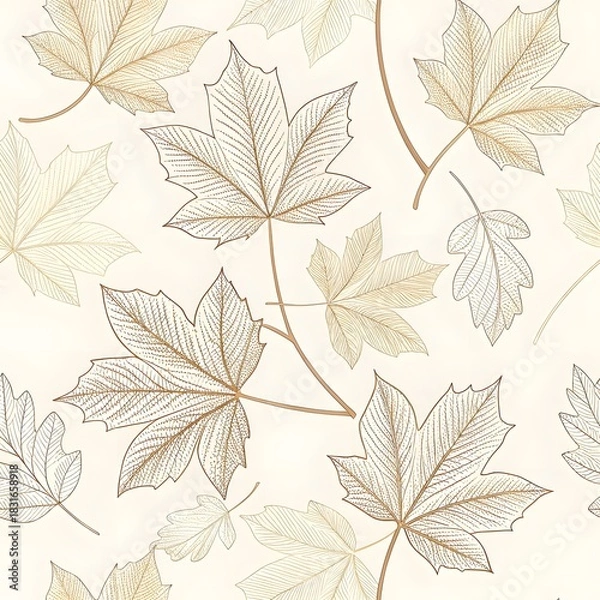 Fototapeta Seamless vector pattern of autumn leaves foliage design for nature wallpaper texture