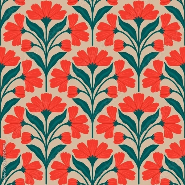 Obraz Seamless pattern white flower with leaves	