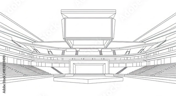 Fototapeta Wireframe of a Modern Sports Stadium with a Large Scoreboard.