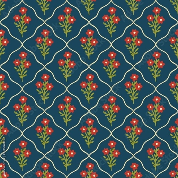 Obraz seamless pattern white flower with leaves	