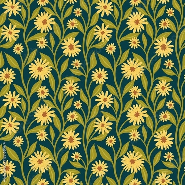 Obraz Seamless pattern white flower with leaves	