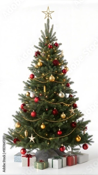 Fototapeta Christmas tree toy on a white background 3d render. High quality 3d illustration.