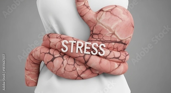 Obraz Stressed Stomach and Intestines with the word Stress.