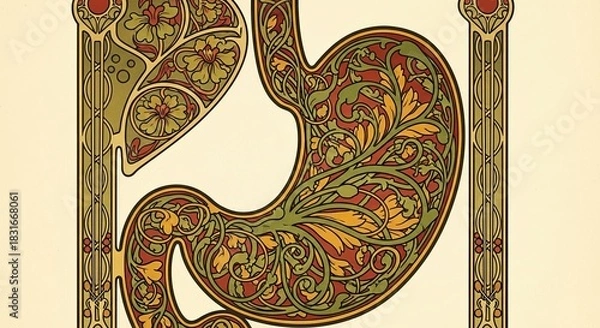 Obraz Art Nouveau Stomach Illustration with Floral Patterns.