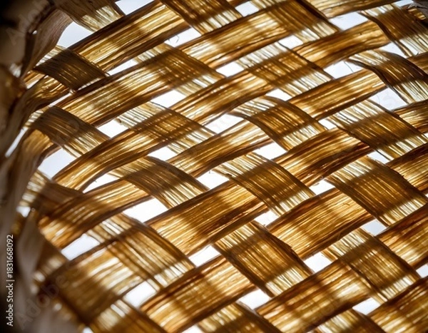 Obraz Close-up view of woven basket showing intricate pattern, light shining through.