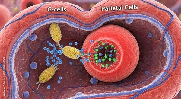 Obraz Gastric G Cell and Parietal Cell Interaction in Stomach Physiology.