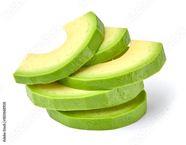 Obraz Stack of vibrant green avocado slices, arranged in a neat pile, showcasing the creamy texture and light yellow interior.