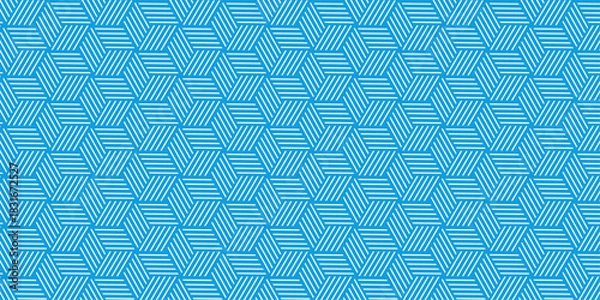 Fototapeta seamless blue pattern texture repeat grid triangle geometric hexagon type cube fabric pattern shapes cover template design.	