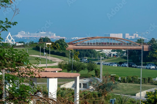Fototapeta Doha, Qatar - December 01, 2025: Old Doha Port Mina District view from Bidda Park