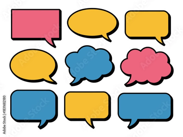 Obraz A collection of colorful speech bubbles and thought clouds in various shapes and sizes, ready for text.
