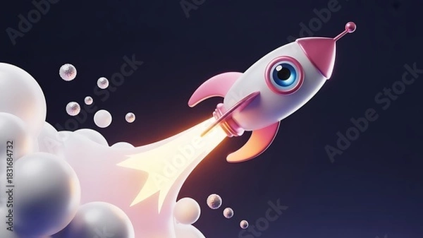 Fototapeta Space rocket illustration with simple vector design