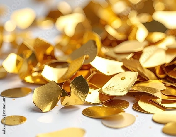 Fototapeta Gleaming gold flakes scattered, soft lighting