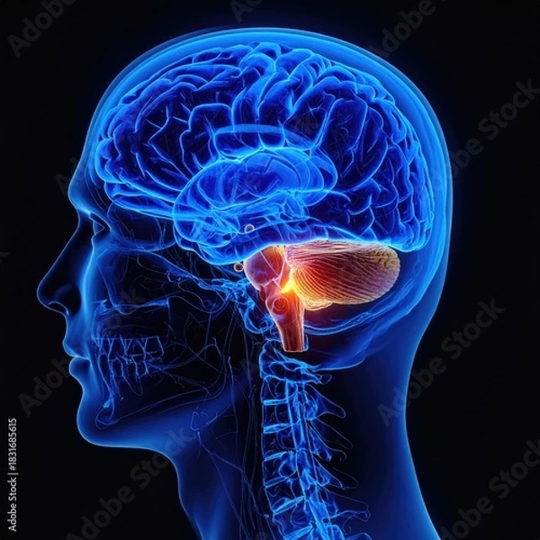 Fototapeta Human head silhouette with glowing brain section