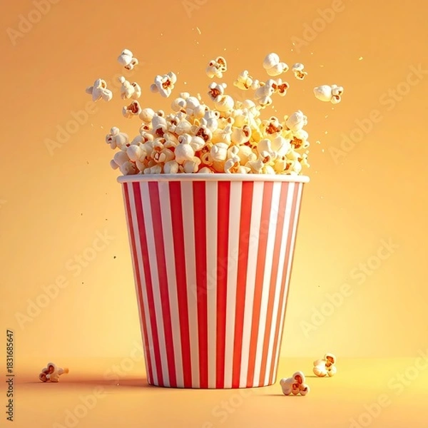 Fototapeta Popcorn spilling from striped bucket