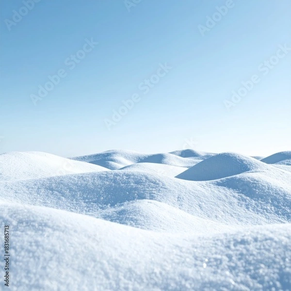 Fototapeta Rolling snow dunes under a clear, bright blue sky