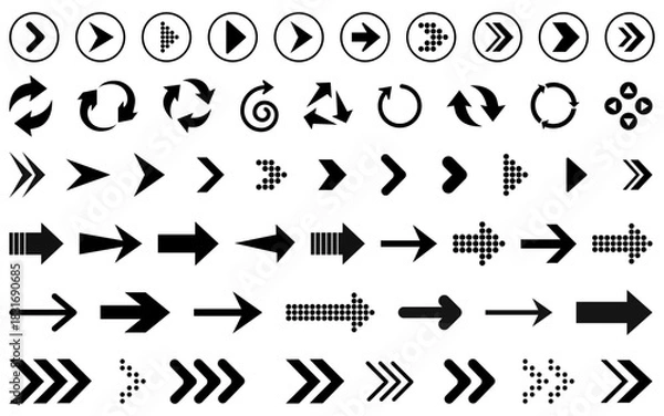 Obraz Set of Black Vector Arrow Icons Navigation Pointers Collection Modern UI UX Graphic Elements
