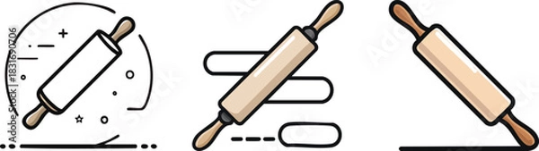Fototapeta Rolling pin represented with strong outlines capturing essential baking tool in minimal modern kitchen themed artwork