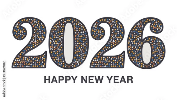 Fototapeta Happy New Year 2026: A festive graphic celebrates the arrival of the New Year, incorporating a mosaic pattern for the year 2026 and a celebratory message below. 
