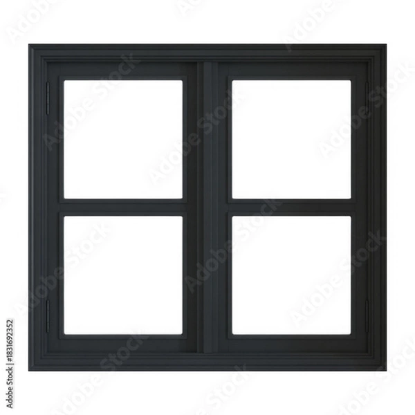 Fototapeta Dark gray double pane sliding window with four square glass sections isolated on a transparent background